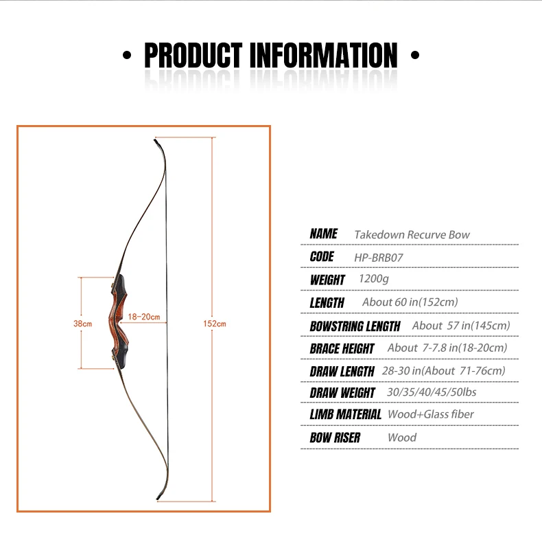 Hitop 60inch 50 Lbs Traditional Bow And Arrow Wood Professional Archery