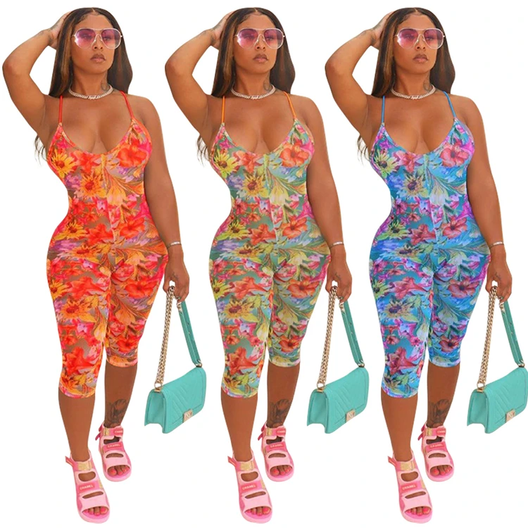 MOEN  Floral Suspender habits femme Women Clothing Fashion Jumpsuits And Rompers Women Jumpsuit