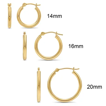 Custom 14mm 16mm 20mm Trendy Fine Jewelry Real 14K Solid Gold Jewellery 2mm Click Top Circle Hollow Tube Round Hoop Earrings