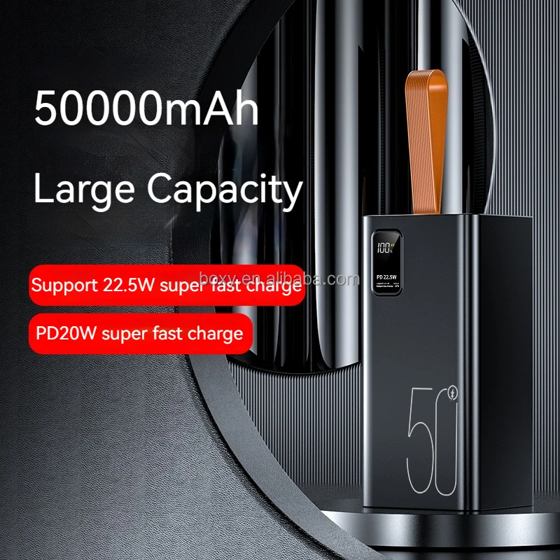 Latest Model 22.5W Type C Output Super Fast Charging Powerbank 50000mah Digital Display Real Capacity PD20W 50000mah Power Bank