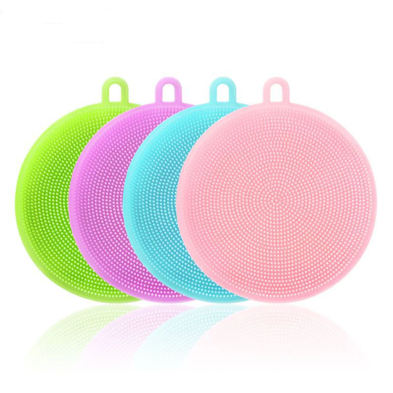 Silicone Dishwashing Cleaning Brush Scrubber Round Silica Gel on Pots Bowls Utensils for Effective Stain Removal