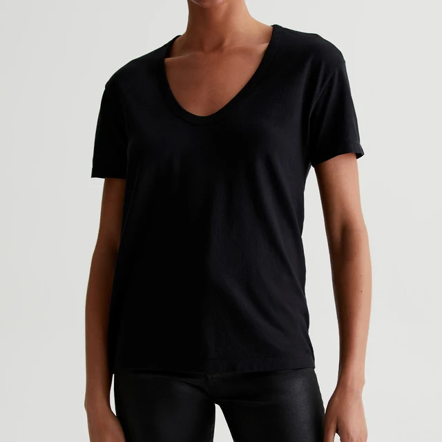 Women's 100% Cotton U-Neck Tee S/Z-Twist Regular Drop-Shoulder Minimalist Satin Top Eco-Friendly Breathable Summer High Quality