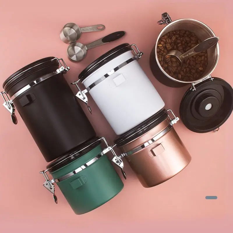 2021 Stainless steel sealed tank coffee bean coffee powder storage tank one-way exhaust valve tea storage tank