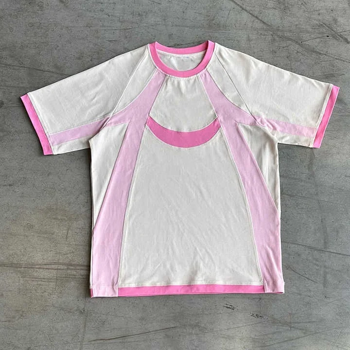 Salati Custom Logo High Quality Casual Cotton Short Sleeve Stripe Patchwork T-Shirt Manufacturer Blank Oversized T Shirt for Men