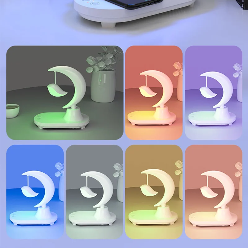 Bedside RGB Colorful Light LED Table Lamps Wireless Phone Charging and Smart Speaker Night Light Charger Bedroom for Kids