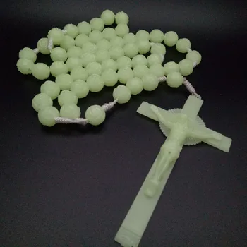 Religious Jewelry Cross Bead Luminous Plastic Glowing In Dark Prayer Rose Beads Christianity Wall Rosary Christ Necklace