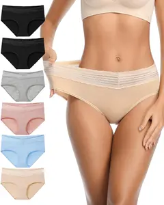 New Full Coverage Soft Lace Waistband Women's Underwear High Waist Double Layer Breathable Ladies Cotton Panties