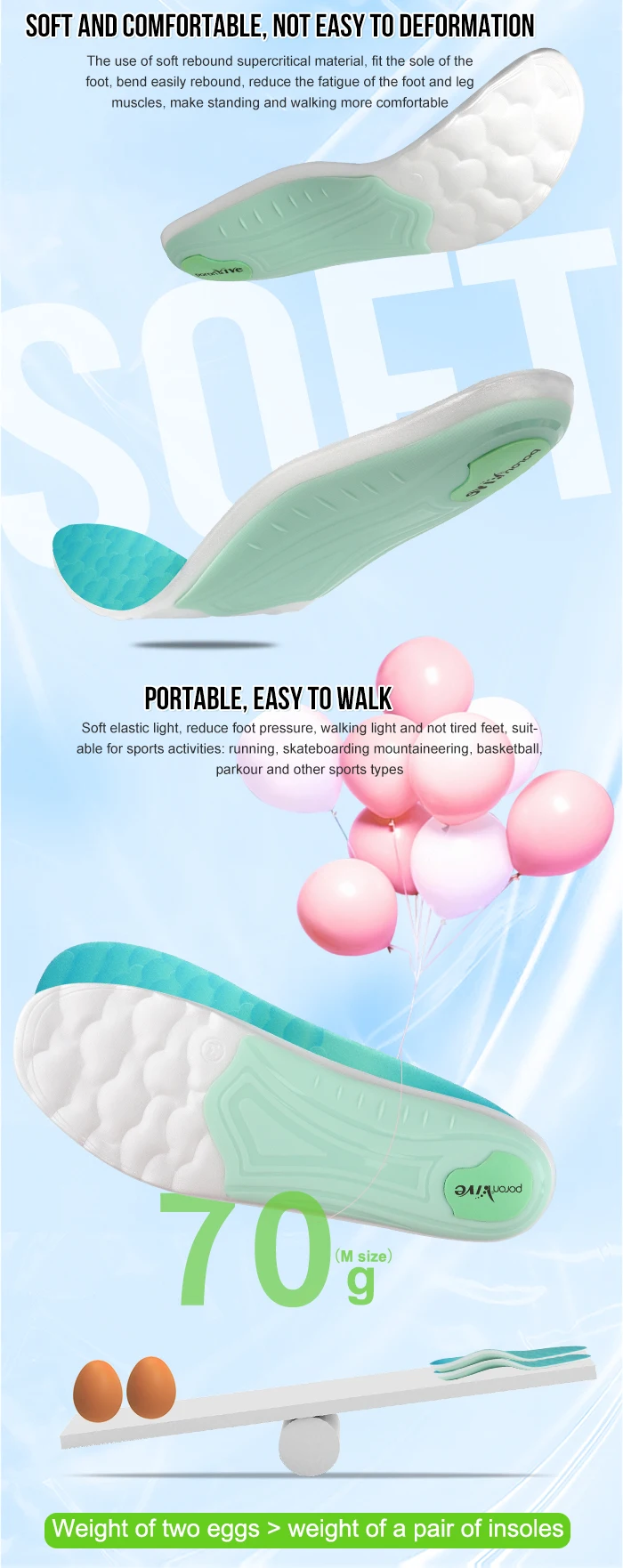 product joghn updated eva foam insole orthotics insoles for basketball shoes super soft high elasticity insole supercritical410-43