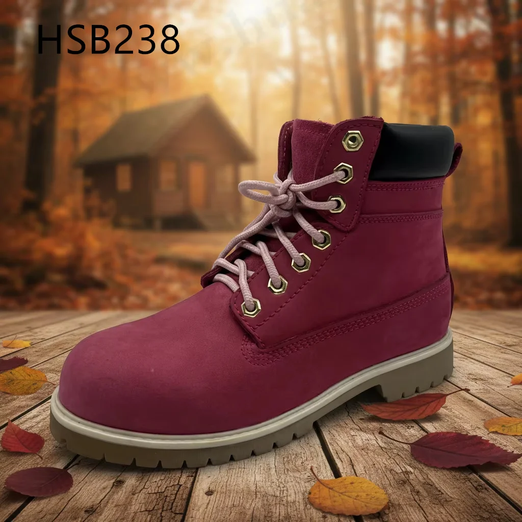 ZYF,UK Market Popular High End Nubuck Leather pink Security Shoes Construction Sites Steel Toe Insert Anti-oil Work Boots HSB238