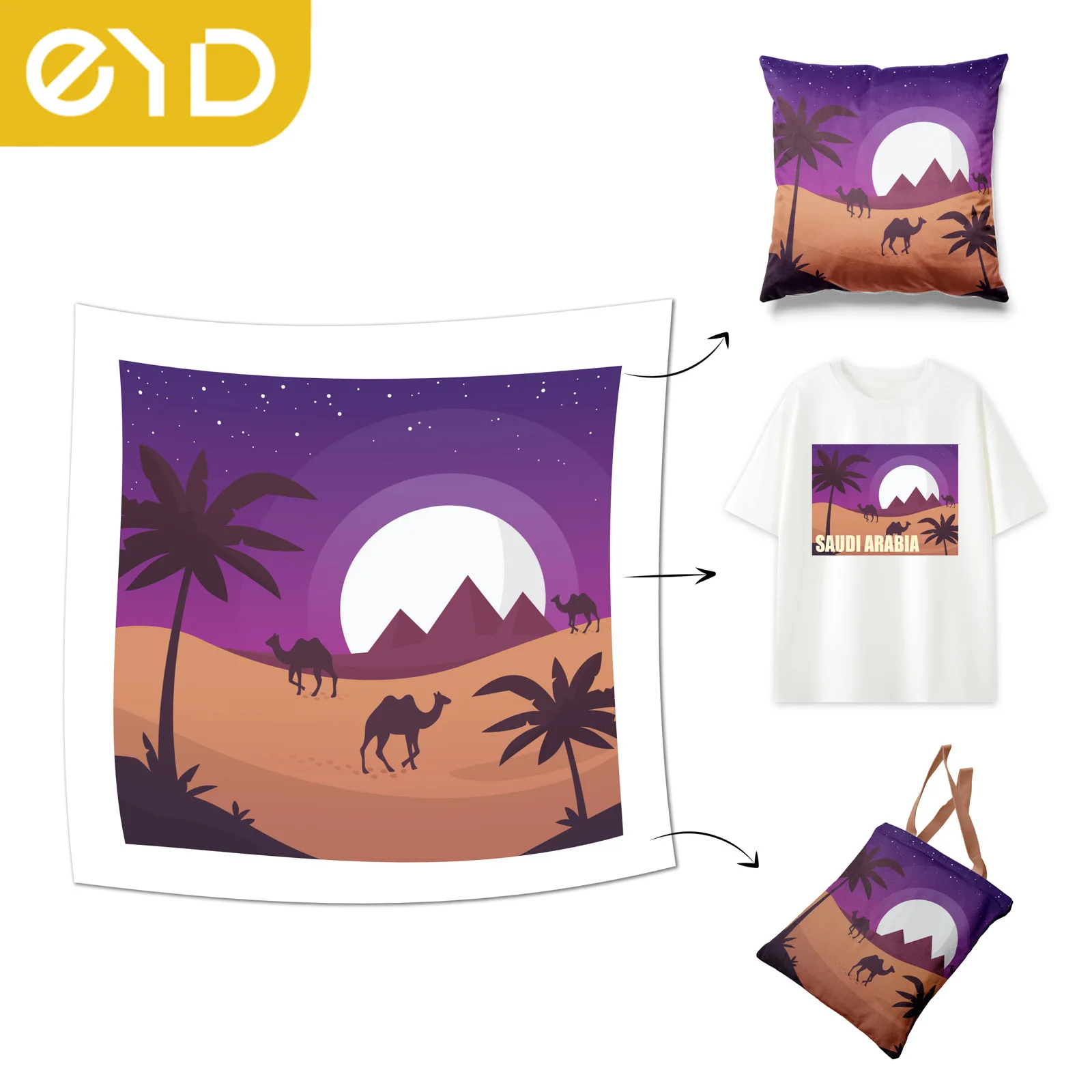 EYD Custom logo Designer Embroidery Saudi Arabia Patch Chenille Iron on Patch t Shirt Printing Flock Heat Press Transfer