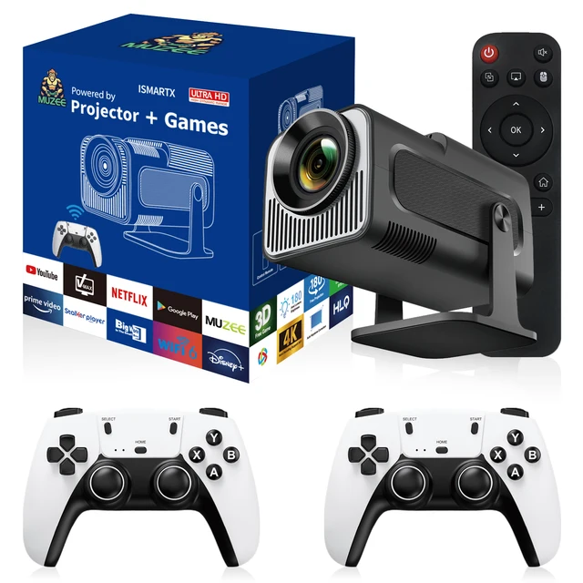 Muzee 2025 Hot Sale 4K Game Projector Android 13 2+16GB BT5.0 Auto Zoom 2G RAM Portable Game Projector 36000+ Games