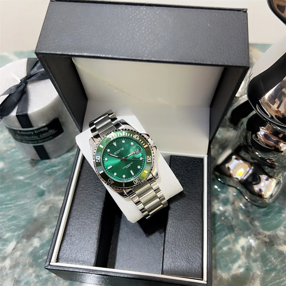 Scottie jam tangan kuarsa pria berkualitas tinggi merek kustom jam tangan  tahan air punggung baja tahan karat