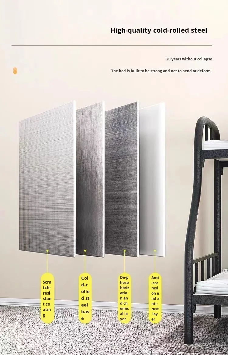 product modern double layer iron art bed employee dormitory bunk bed with double frame metal material-3