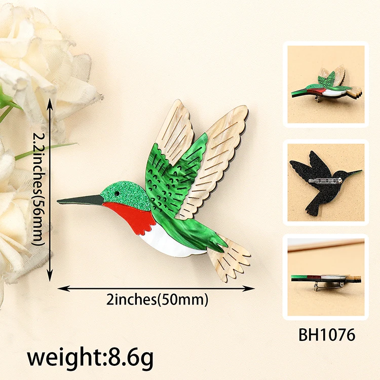 BH1076 1pcs New Arrival hummingbird Brooch (Safety Pin) cute Laser Cut Acrylic Jewelry Handmade details