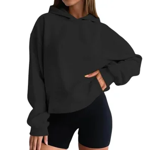 Women's Loose Fleece Hoodie Solid Color Off-Shoulder Sweatshirt 100% Cotton Waterproof Casual Style Hoodies for Winter