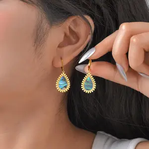 Hot Selling Fashion 18k Gold Plated Abalone Shell Charm EarringsStainless Steel Water Drop Pendant Earrings for Women