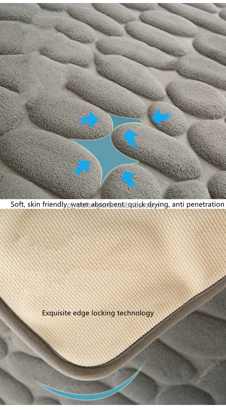 3D printing living room floor High frequency waterproof Non slip wash Cobblestone coral fleece SBR bottom bath mat free sample details