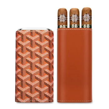 CIGARLOONG Cigar Accessories Luxury Single Mini Travel Leather 3 Tubes Cigar Case Humidor for Women