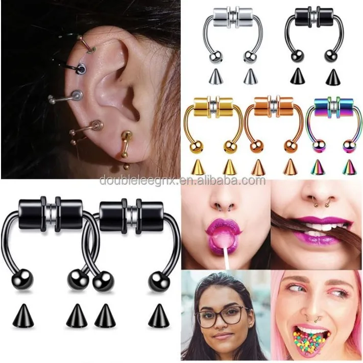 Reusable Fashion Nose Ring Alloy Fake Magnetic Horseshoe Non Piercing Hoops 