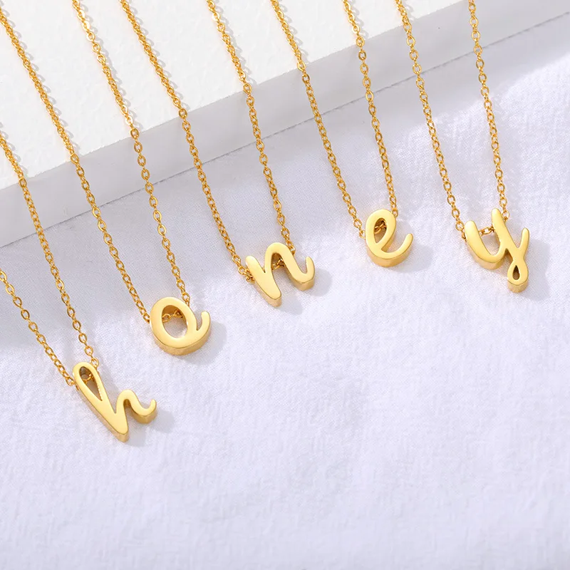 Tiny Cursive Initial Necklace Dainty 