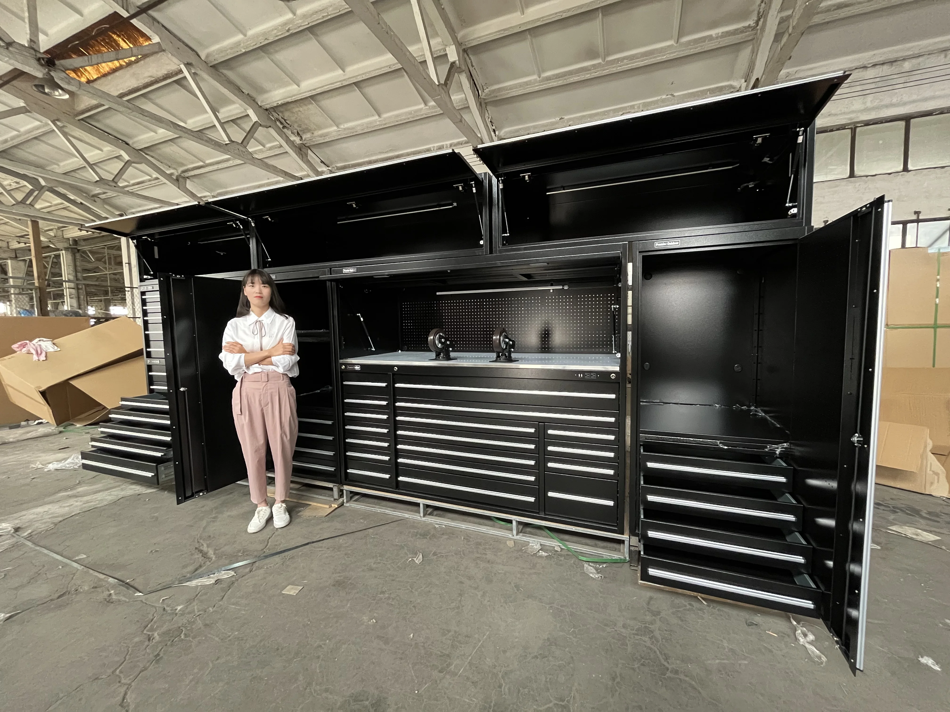 バースツール 黒 ダイヤモンドキルティング Factory New Powder Coated Steel Tool Organizer Pegboard with Chest