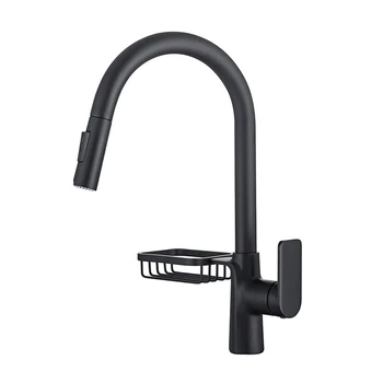 Integrated With Holder Stainless Steel Black Pull Out Drag Down Spout Sprayer Hot Cold Mixer Water Tap Kitchen Sink Faucet