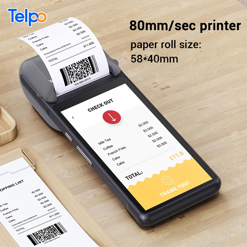 Telpo Android 12 Smart Mobile Takeaway Handheld Pos Terminal with Nfc Reader 6 Inches Screen with Ticket