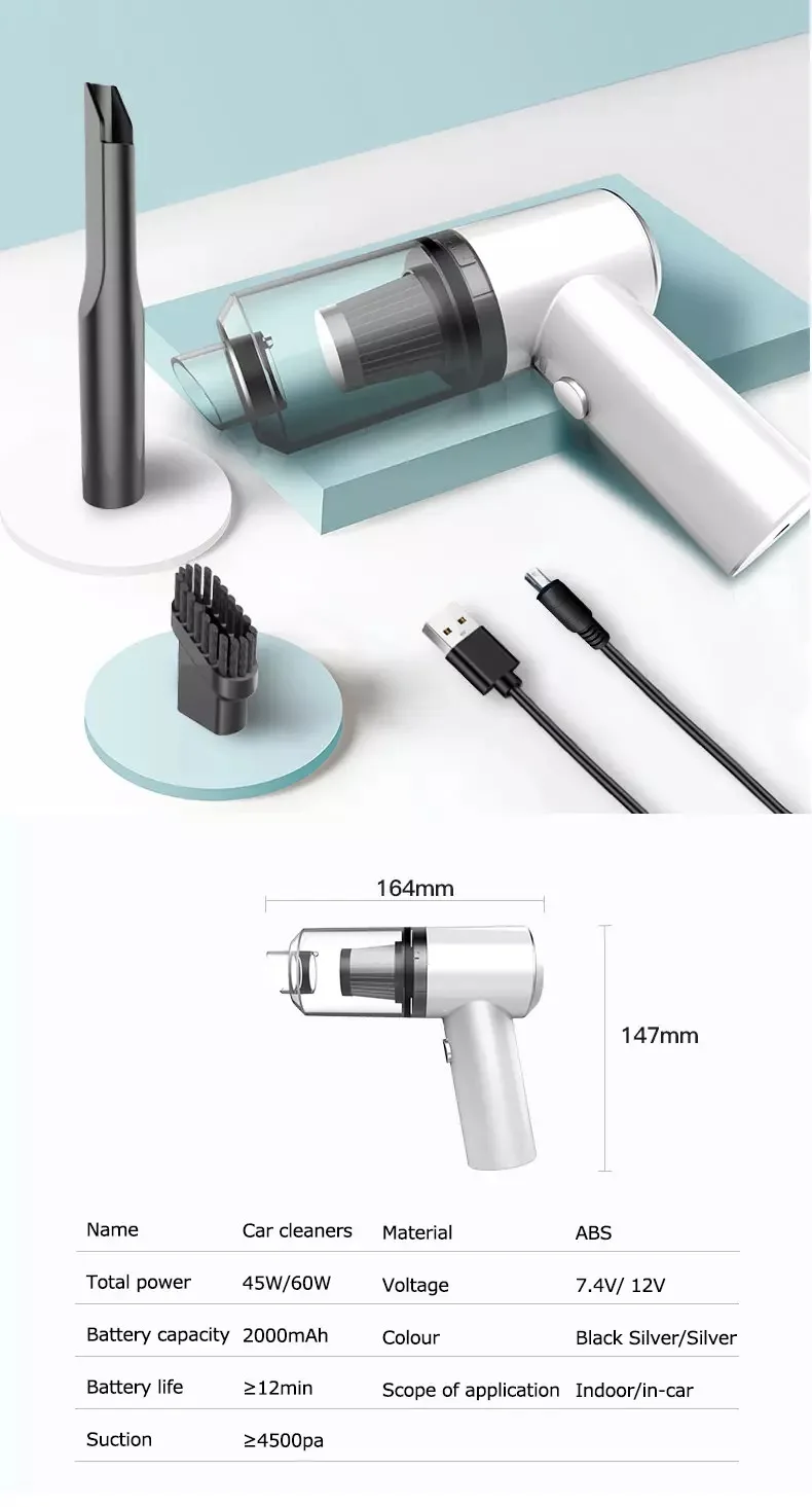 Hand Wireless Rechargeable Home Car Washer Mini Vacuum Cleaner for Car