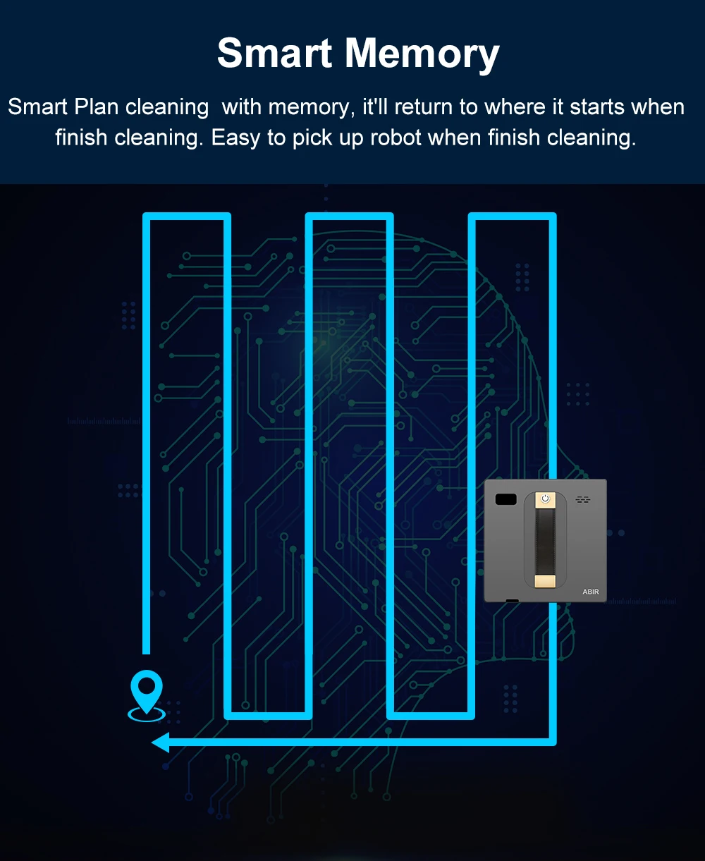 Smart Memory: Smart Plan cleaning with memory, till return to where it starts when finish cleaning. Easy to pick up robot when finish cleaning. 