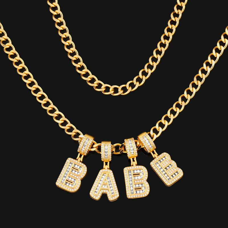 Iced Out Custom Letter Charms Necklace CZ  Clip Chain Necklace for Girls