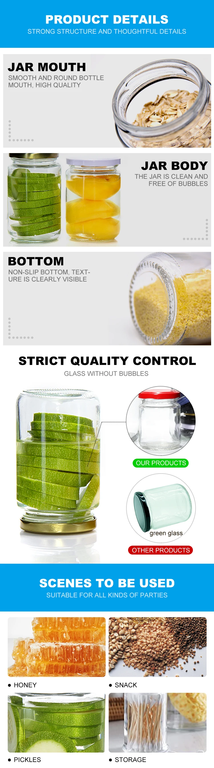 100ml 240ml 350ml 500ml 750ml 980ml Round Shape Honey Jam Pickles Glass Jar With Twist Off Lid 7183