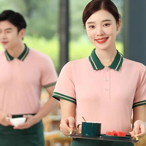 Catering Polo Shirt Summer Short-sleeved Ice Silk T-Shirt Lapel Canvas Embroidery Print Logo for Kitchen Workers Group Sets