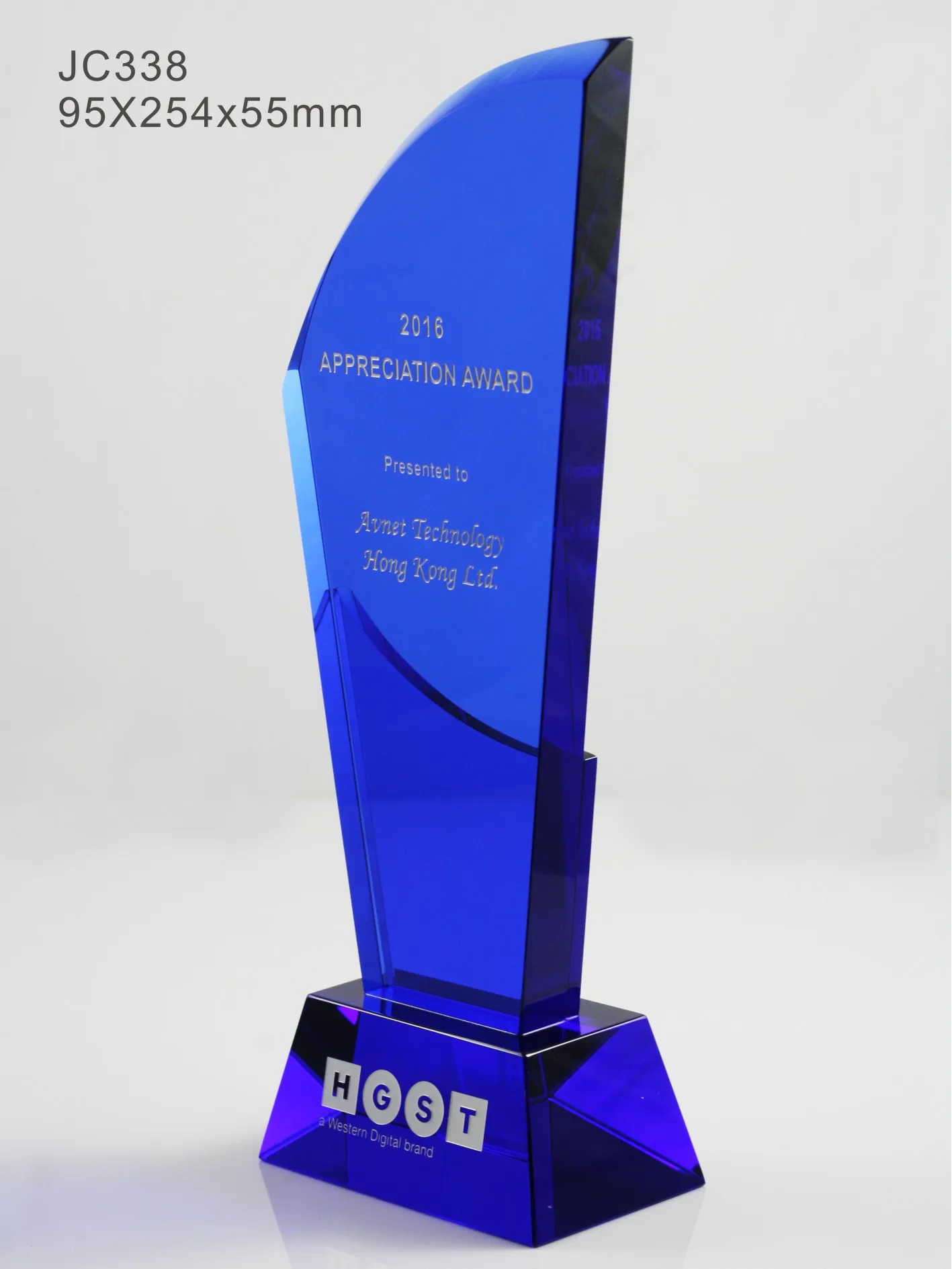 Customized Engraving Glass Souvenir Shape With Red Clear Base Crystal Trophy Award and Plaque