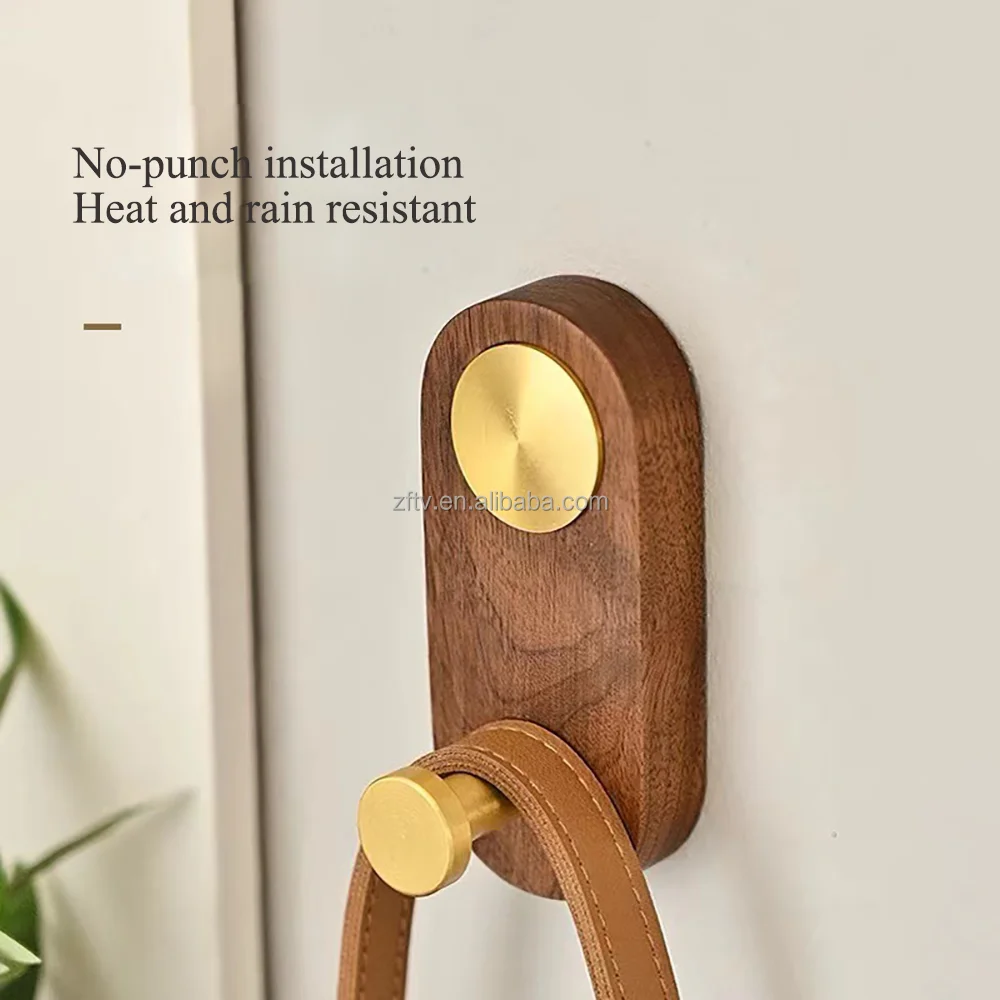Simple Natural Beech Walnut Wall Mounted Single Wooden Coat Hook Hanger
