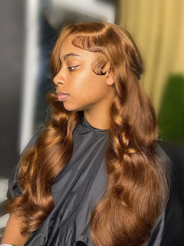 Body Wave Echthaar Lace Front Perücke Dunkelbraun Transparent_voghion.com