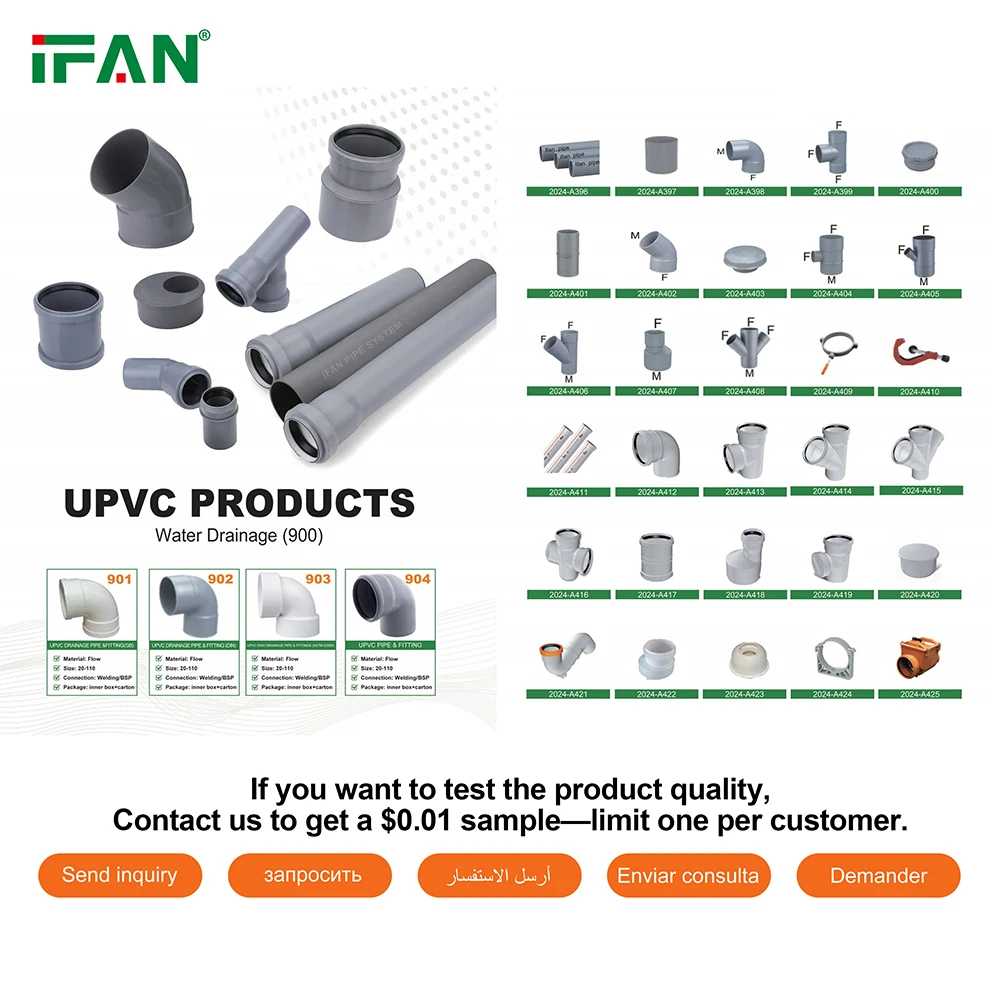 IFAN Free Sample UPVC All Types Drainage Water Pipe Connector PN16 All Size Socket Elbow Tee Plastic PVC Fittings
