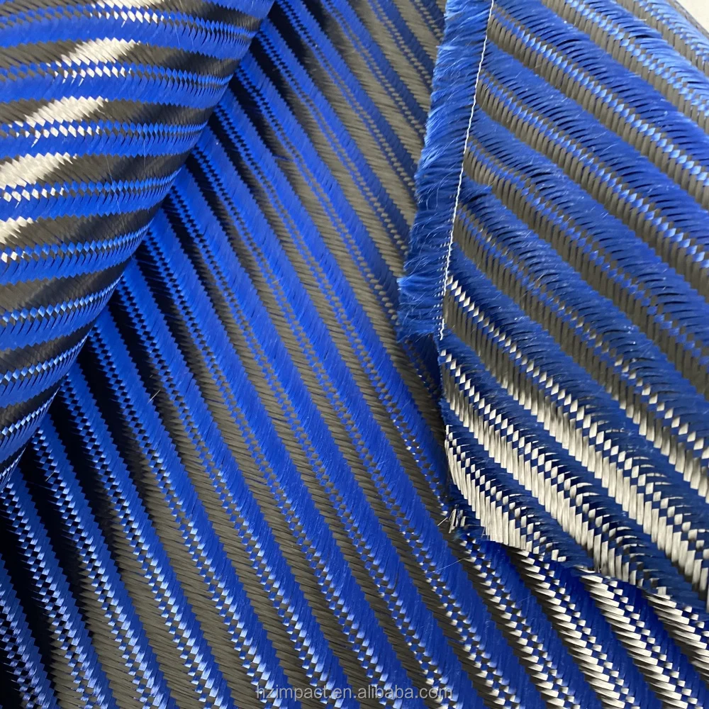 3K 240g Blue Carbon Fiber Fabric Big Twill for Kevlar Hybrid Waterproof Aramid Mixed Weaving Cloth for Cars and Accessories