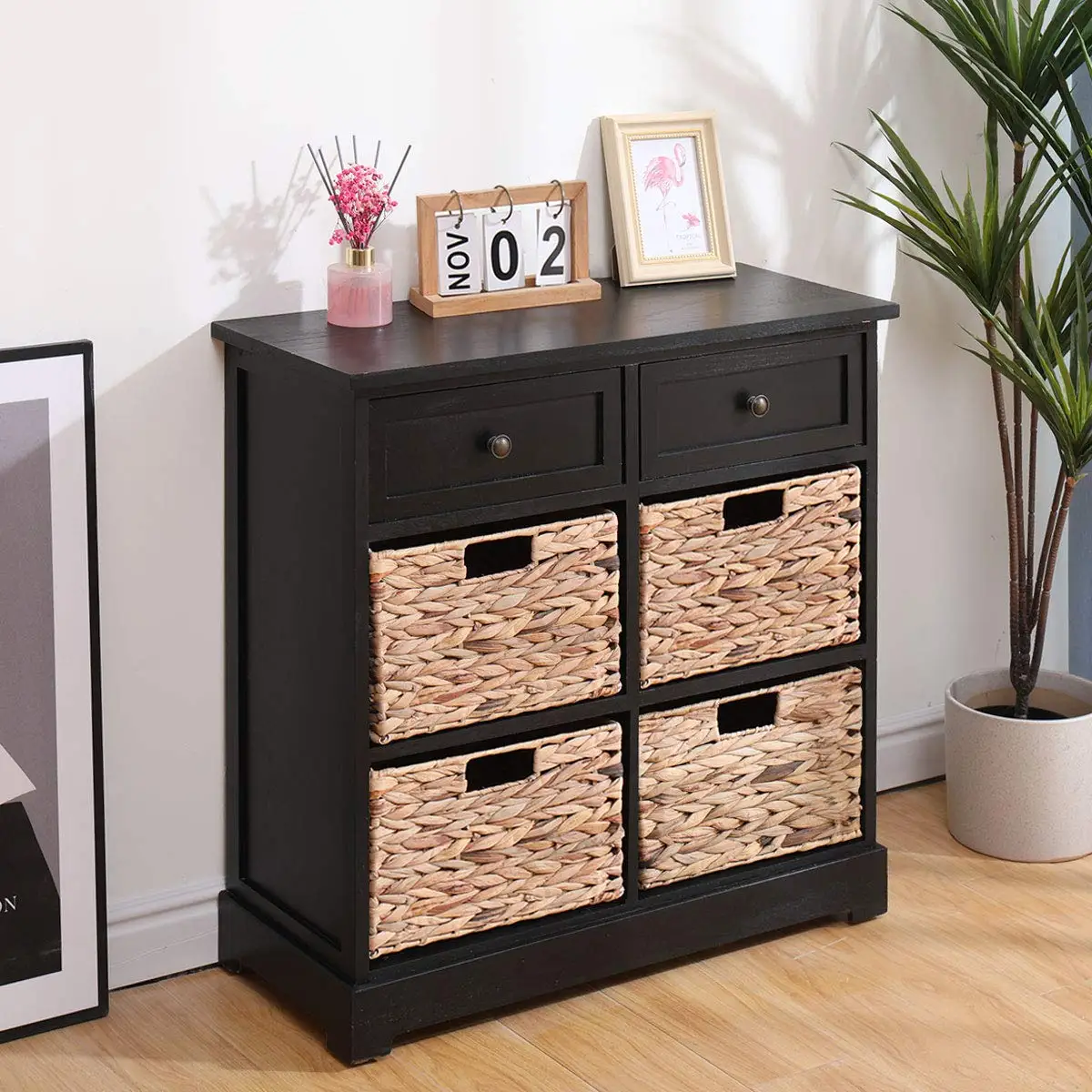 Modern Design Rattan Cabinet Storage Drawer Chest Wooden Storage Cabinet Cupboard Dressers for Living Room