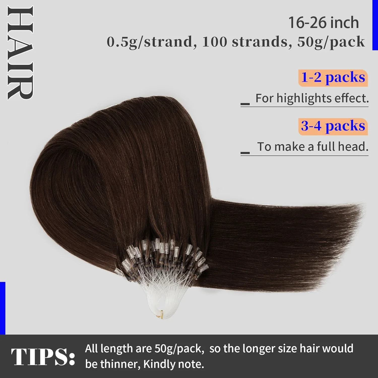 Micro Loop Micro Ring Remy Echthaar Extensions Dunkelbraun für Frauen_voghion.com