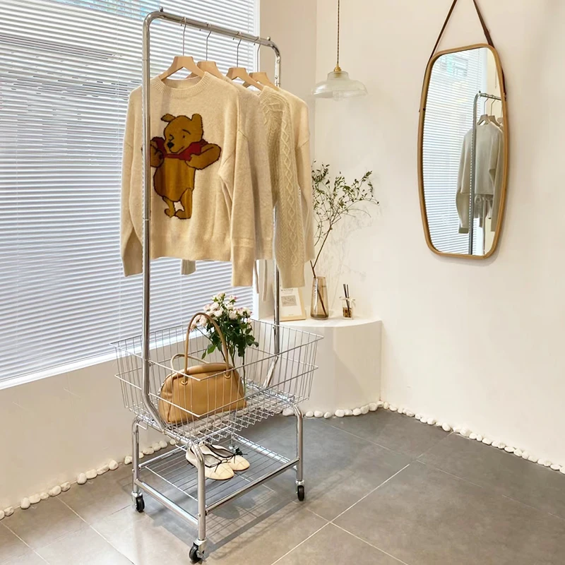 Wholesale Stainless Steel Removable Wheeled Metal Coat Rack Floor-Standing Coat Stand for Living Room and Bathroom