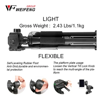 WF-520 Camera Tripod Lightweight Tripod for Camera with 3-way Pan Head Aluminum  Black detail image