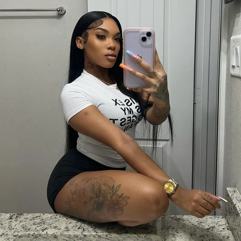 X13130C His Ex Is My Biggest Fan Print Shirts 2024 Summer Hot Sale Women Short Sleeve Crop Tops