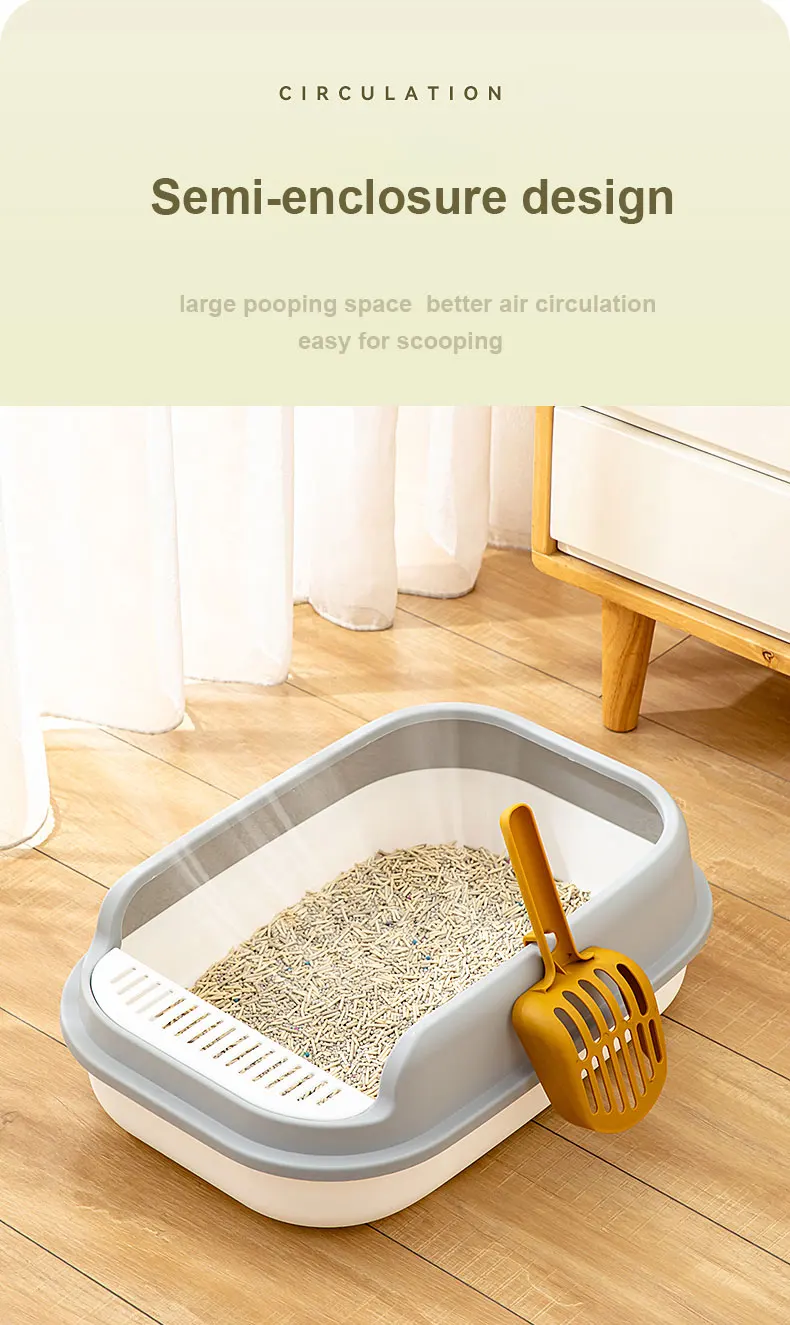 Semienclosed Large Size Traditional Plastic Cat Litter Box With Free
