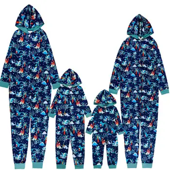 Matching Xmas Fancy Pyjamas Sets Animal Cosplay Hooded Pjs Polyester Family Christmas Pajamas Custom Print Adult And Kid Onesie