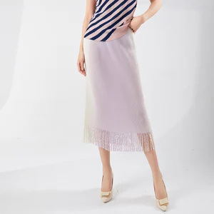 Women's Pleated Fashion Design A-Line Skirt Stretch Gradient Fringe Skirt Stretch Printed Midi Skirt for Women