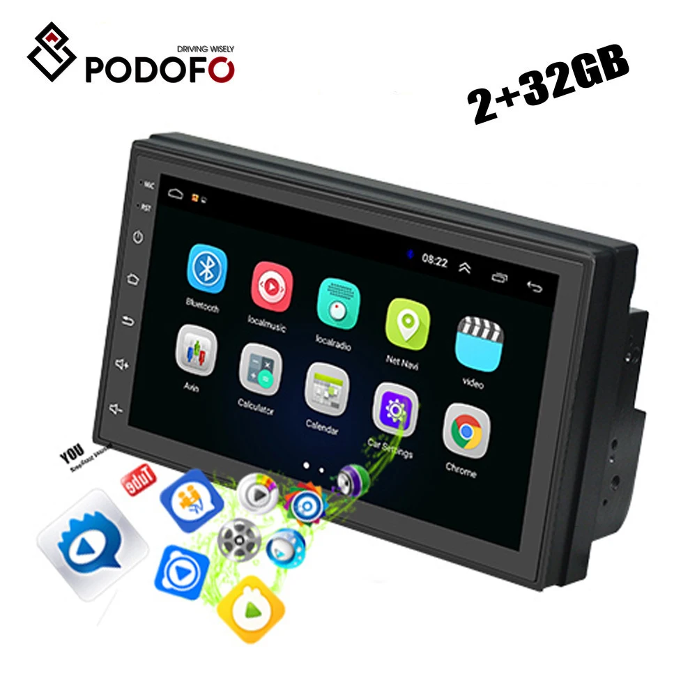 2G+32G 7 HD 1080P Autoradio Ecran Motoris Radio Voiture Auto avec Bluetooth USB WiFi GPS Navigation Miroir Lien Podofo Autoradio 2 Din Android 