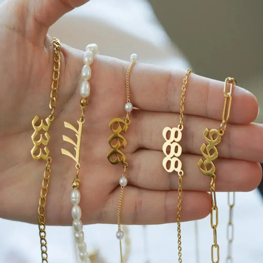 Collier porte-bonheur avec chiffres d'ange en or, chaîne à