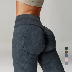 Hip Push up High Elastic Yoga Fitness Pants Custom Seamless Scrunch Bum Women Leggings 3 Section Waist Knitted Leggings