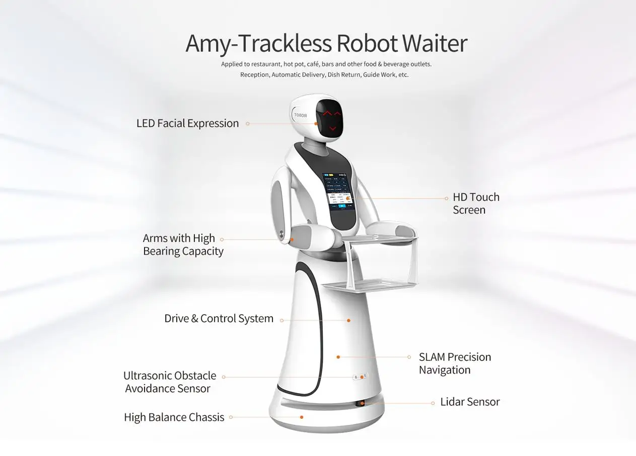 CSJBOT Factory Restaurant Touchless Waitress Service Automatic Obstacle Avoidance Charging Food Delivery Robot