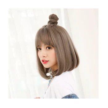 Korean Style Short Hair Bobo Haircut Women's Wig Air Bangs Multi-color Optional Headgear